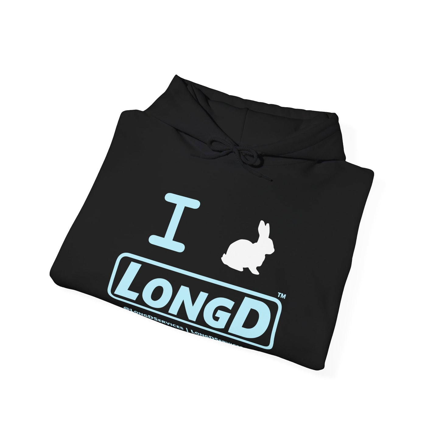I Bunny LongD® Logo Hoodie Pastel blue text (White Easter Bunny)