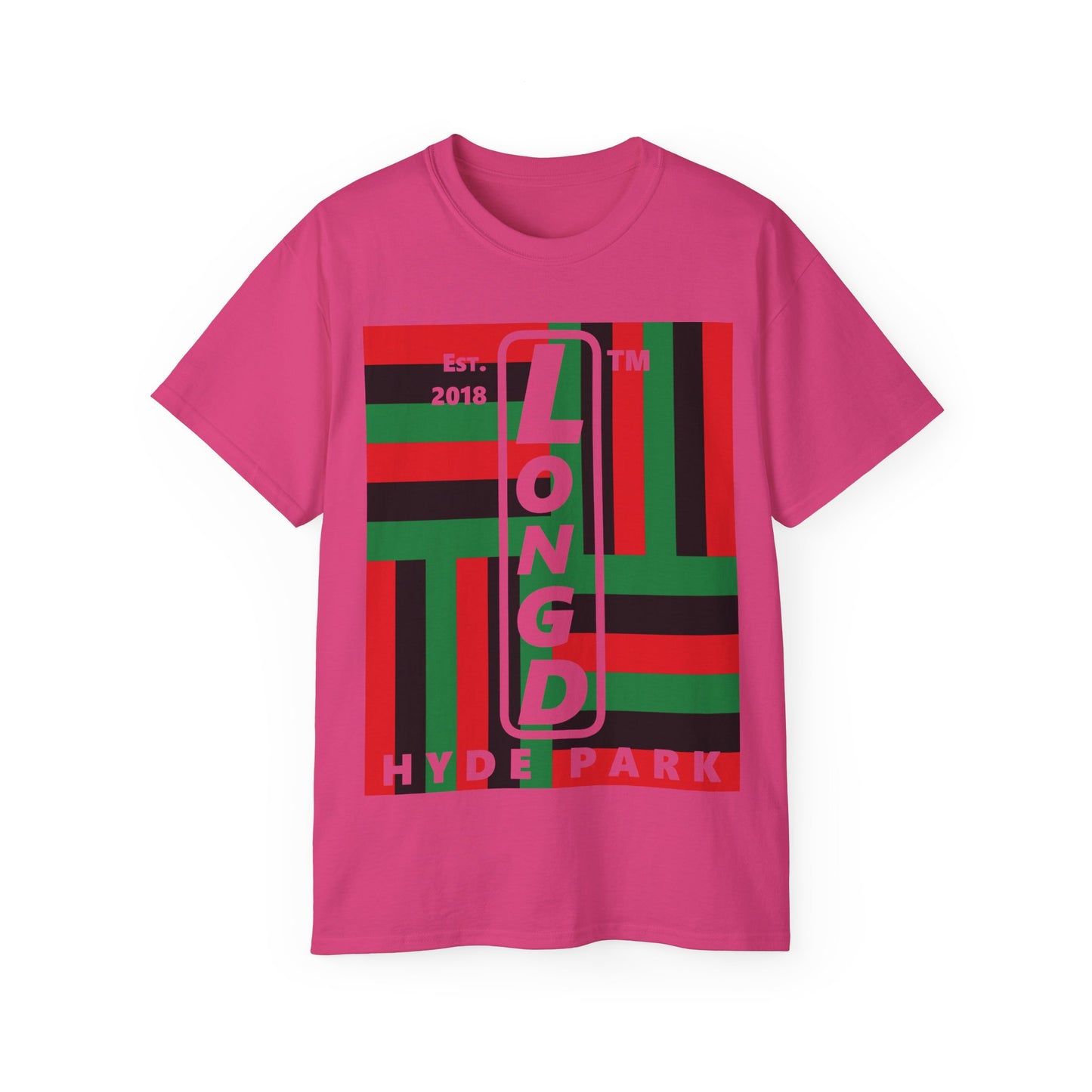 LongD Cotton Tee negative windmill Hyde Park upright logo (Juneteenth colors)