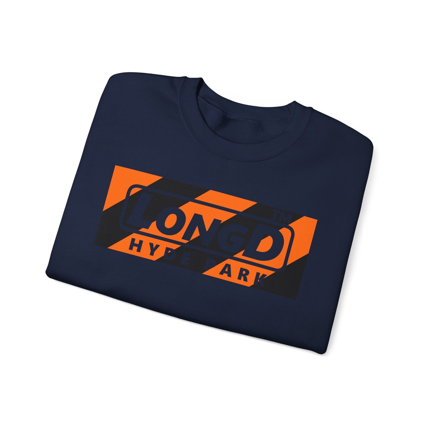 LongD Hyde Park negative diagonal 6-striped front-back logo (Halloween colors) crewneck sweatshirt