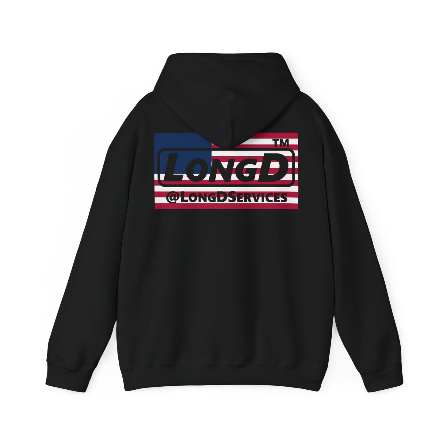 LongD® negative flag front-back double breasted Chicago logo hoodie (patriotic colors)