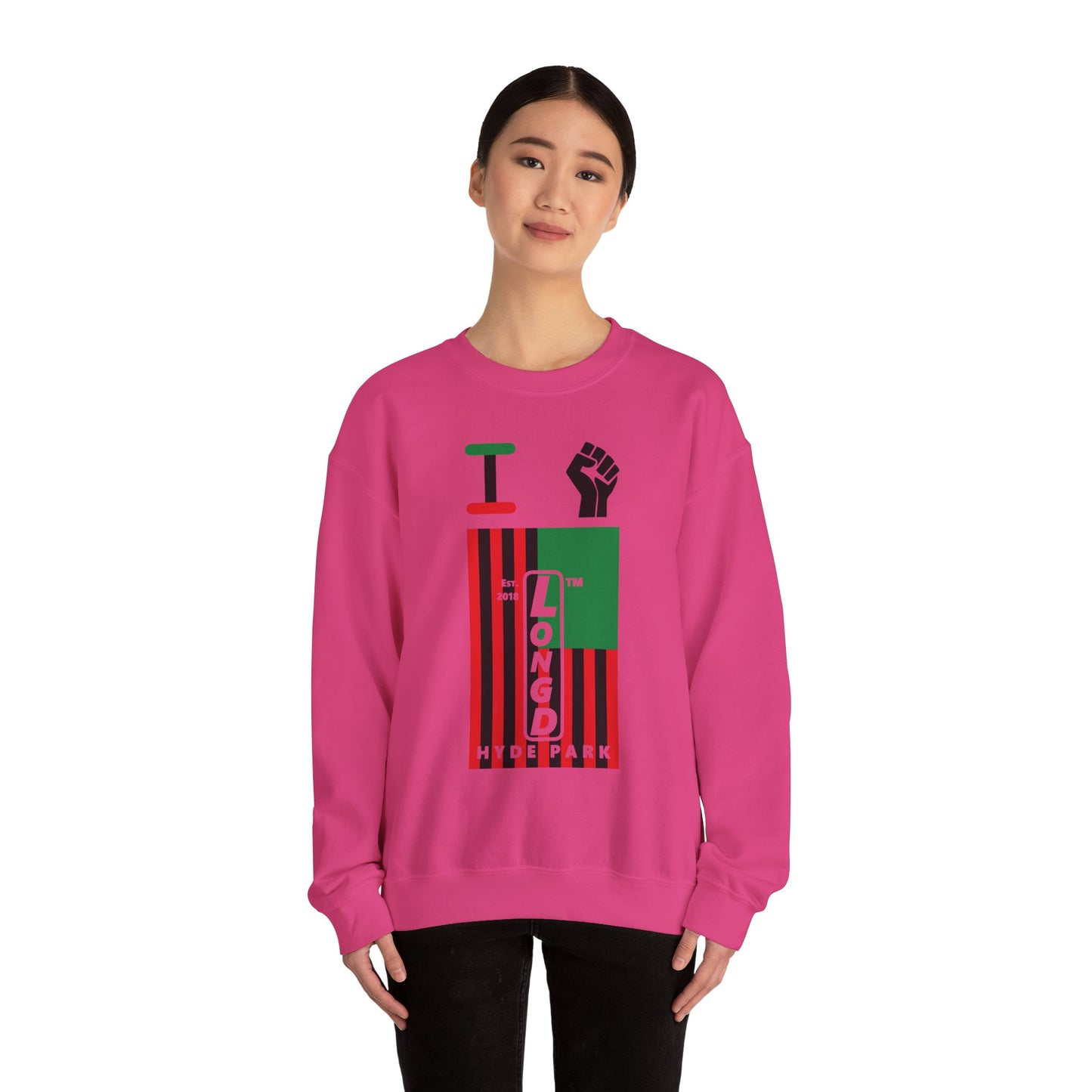 I Fist LongD negative flag Hyde Park upright logo crewneck sweatshirt