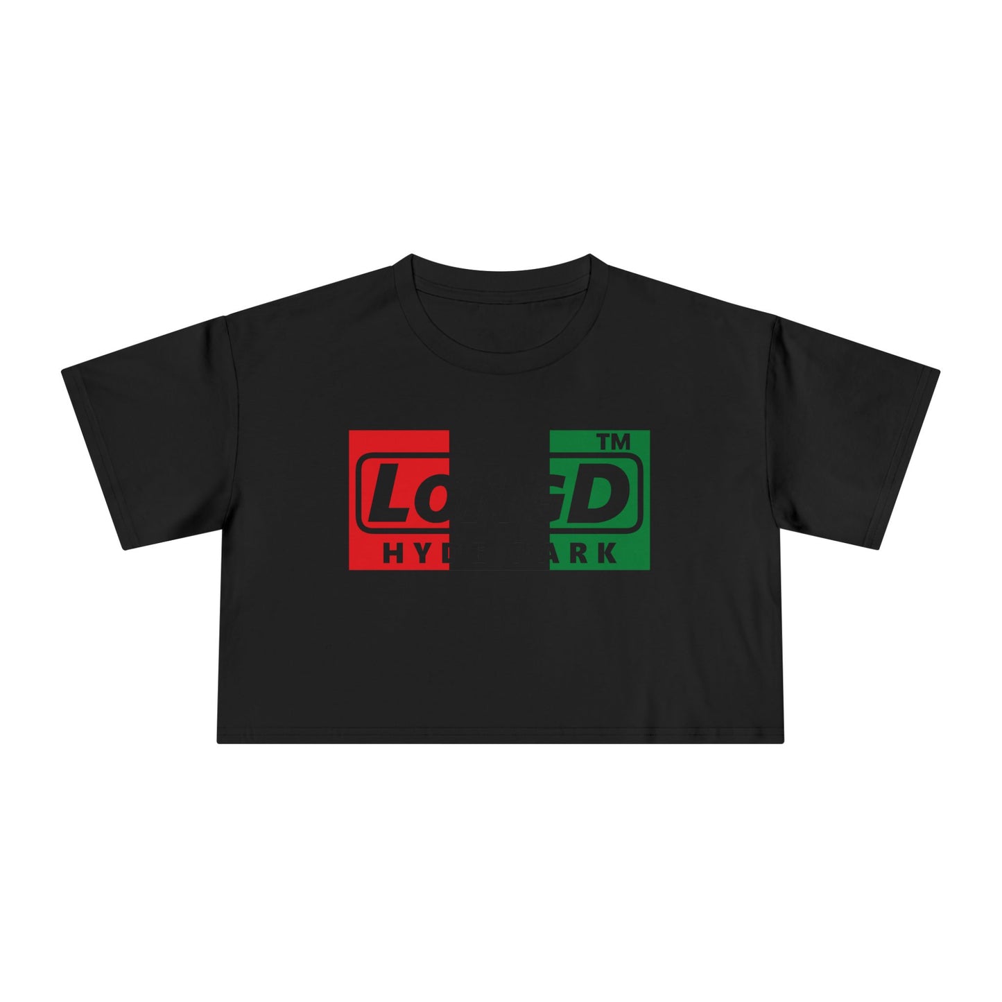 LongD negative vertical 3-striped Hyde Park logo crop tee (Juneteenth colors)