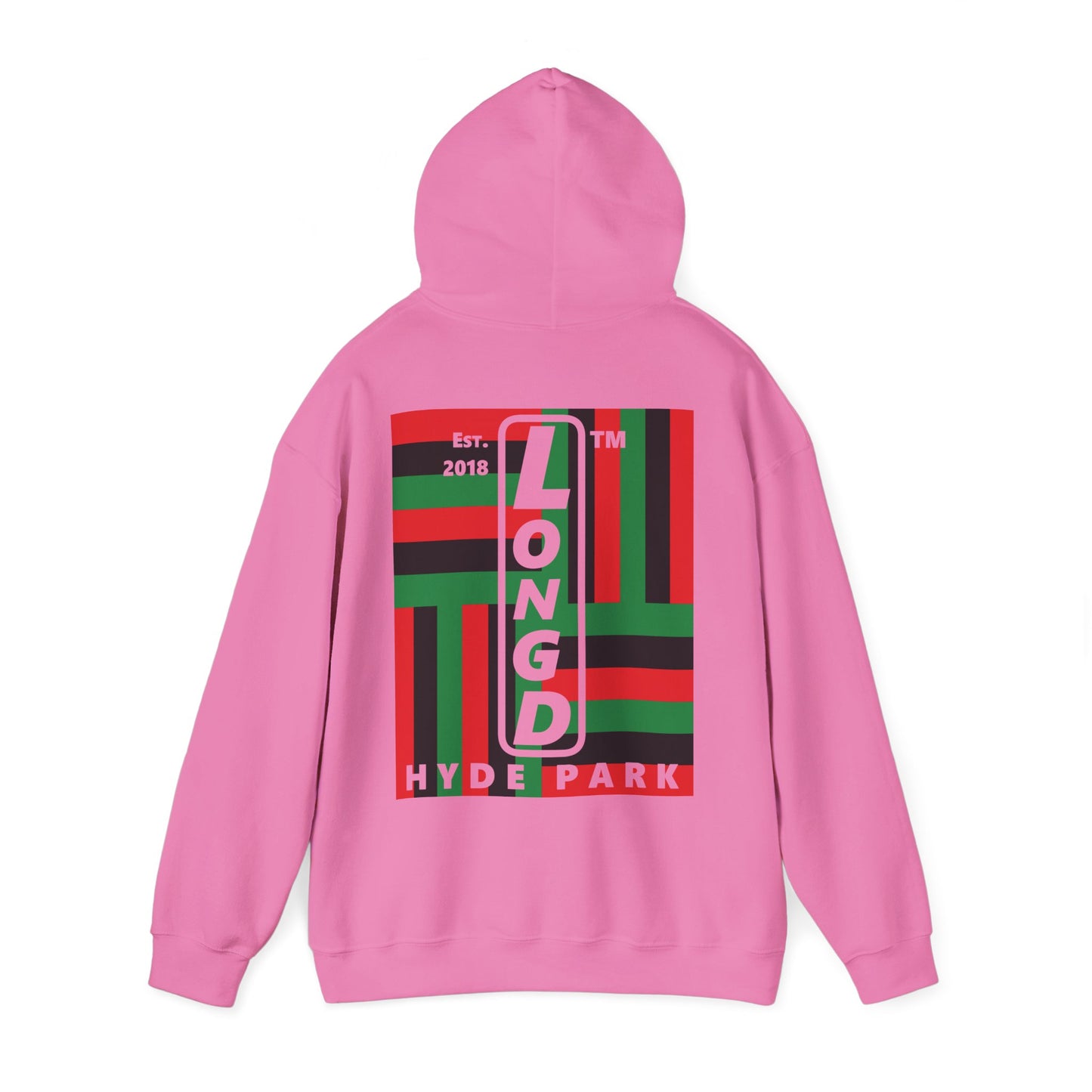 LongD single-breasted negative windmill front-back upright Hyde Park logo hoodie (Juneteenth colors)