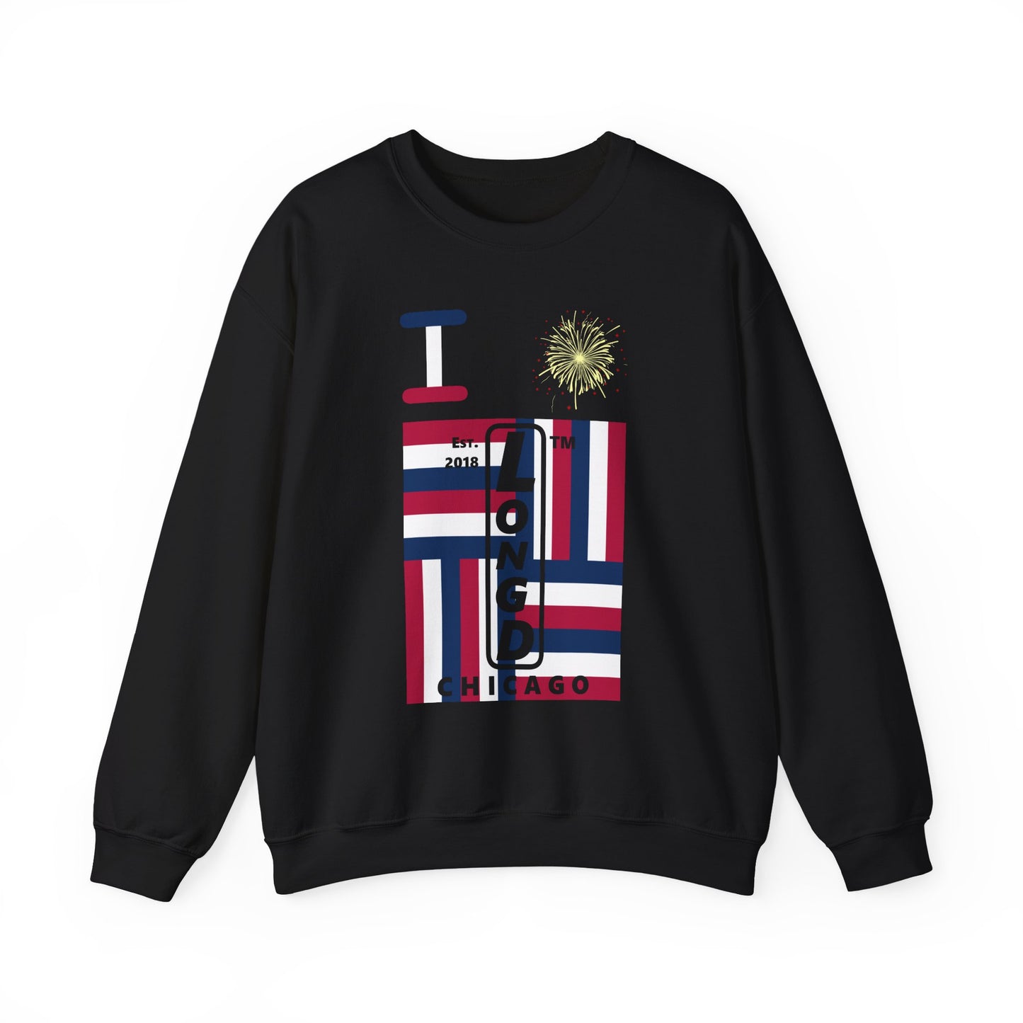 I Burst LongD negative windmill Chicago upright front-back logo crewneck sweatshirt