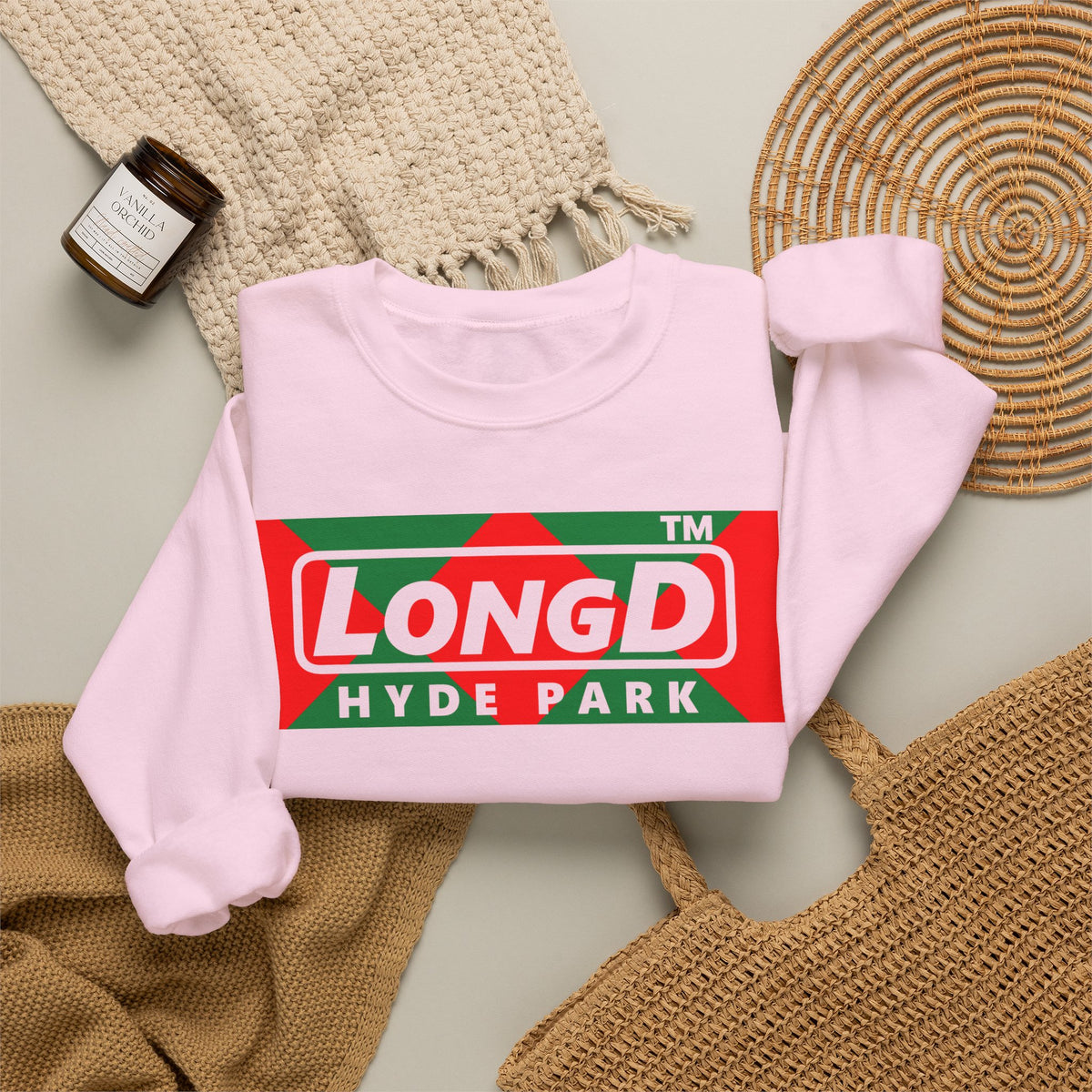 LongD Hyde Park negative big argyle logo (Xmas colors) crewneck sweatshirt