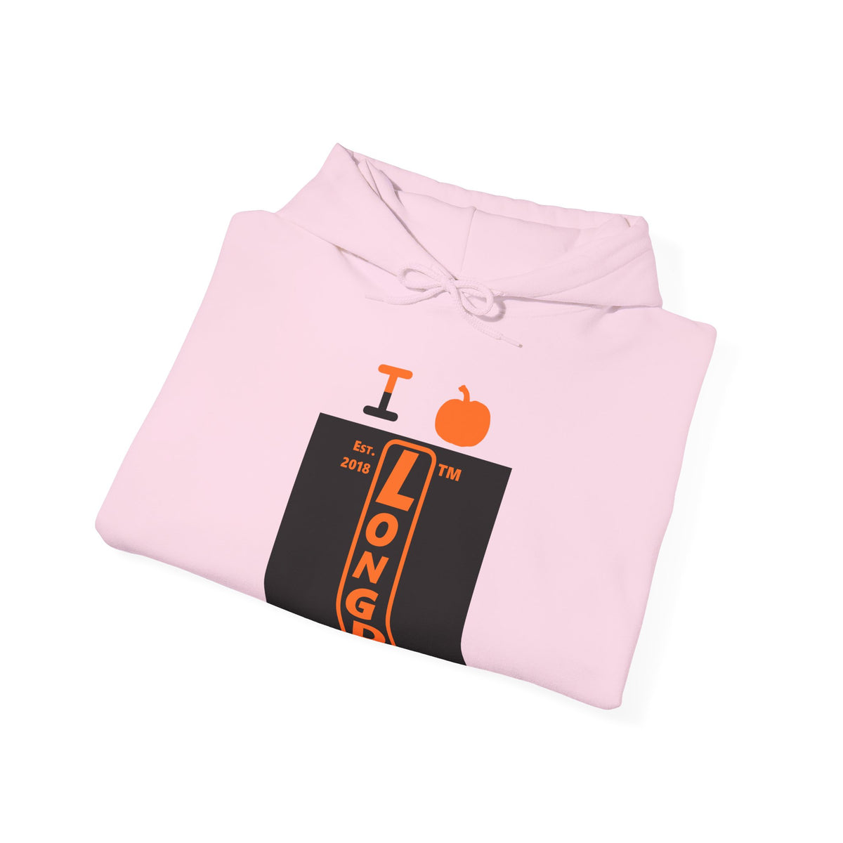 I pumpkin LongD Hyde Park upright logo positive orange on negative black hoodie