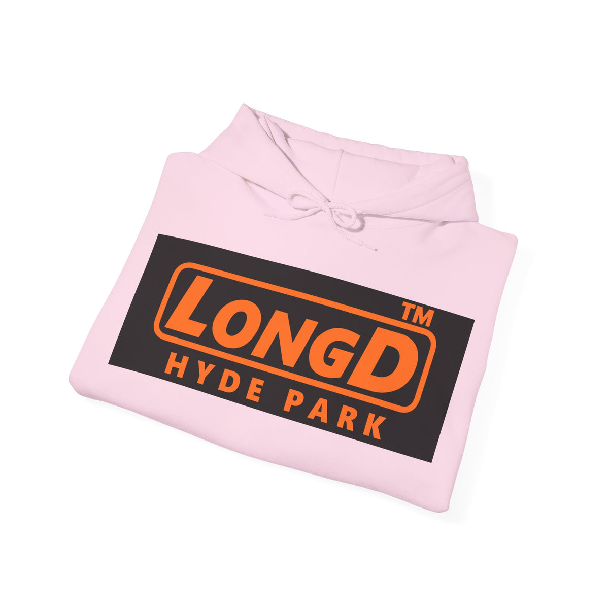 LongD Hyde Park logo orange (FE7518) on Black (000000) (Halloween colors) hoodie