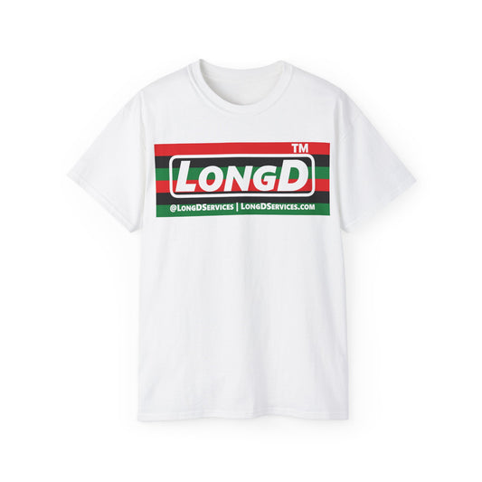 LongD negative horizontal 6-striped tag-domain logo cotton tee (Juneteenth colors)