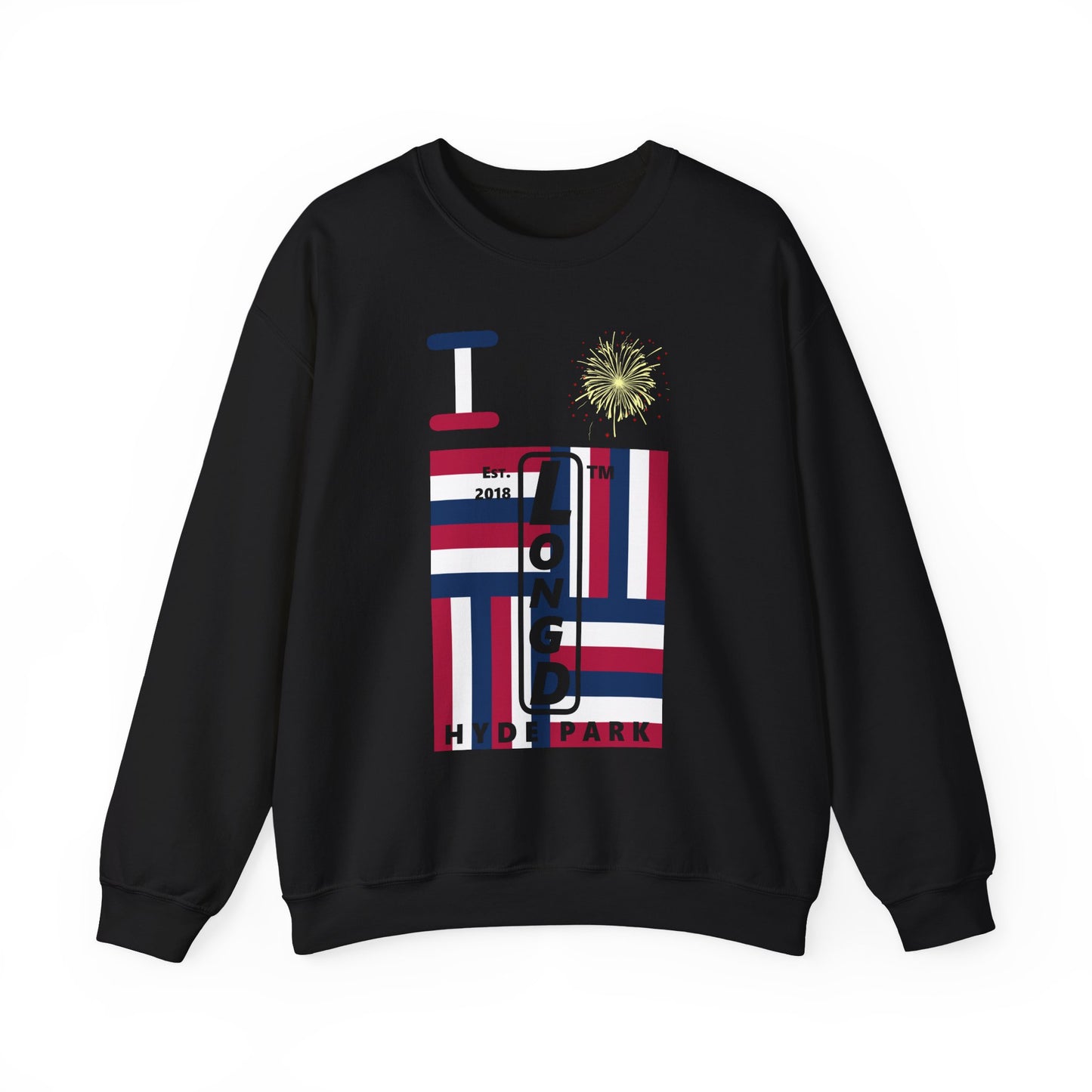 I Burst LongD negative windmill Hyde Park upright logo crewneck sweatshirt