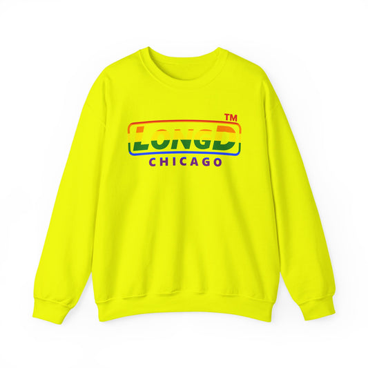 LongD positive horizontal striped Chicago logo crewneck sweatshirt (Pride colors)