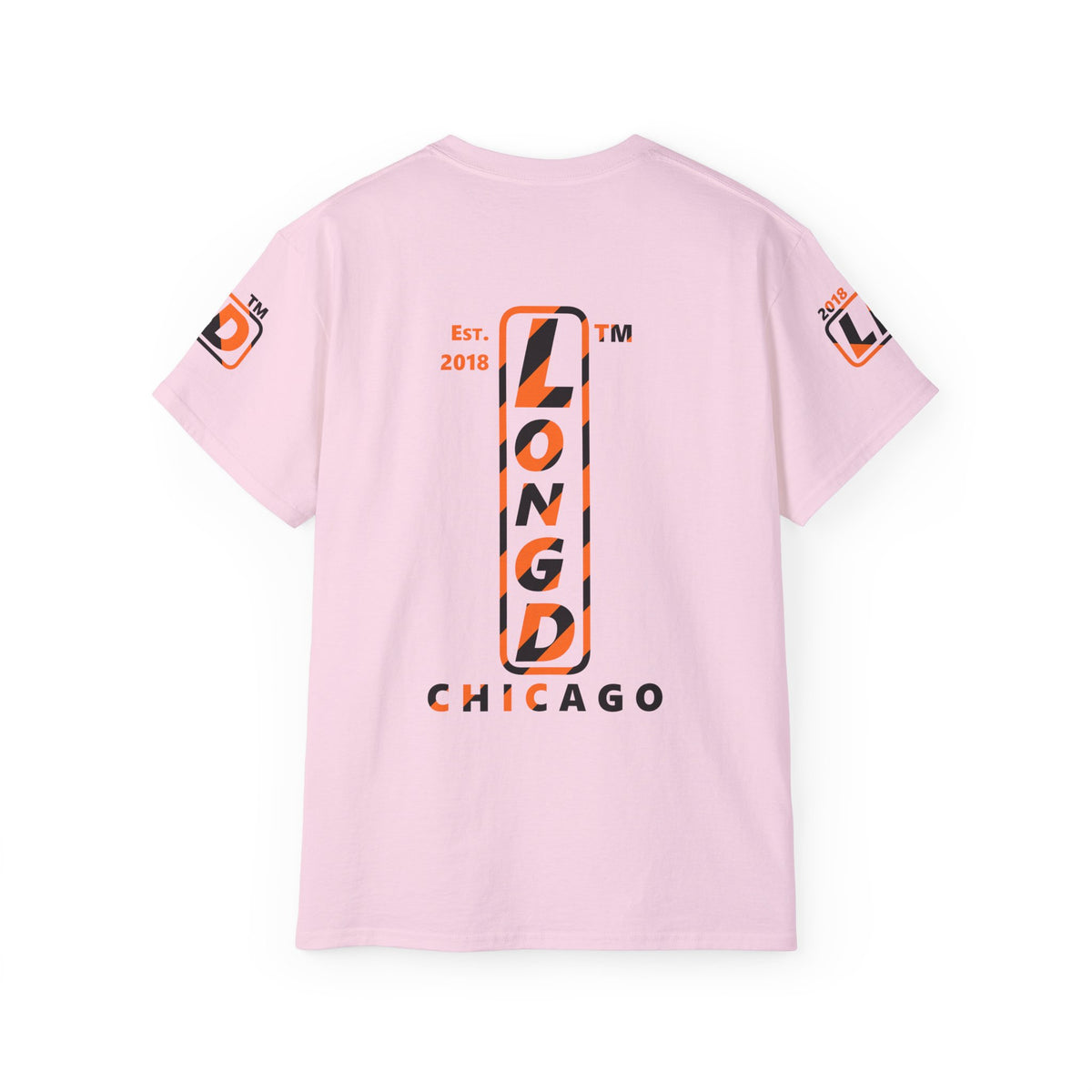 LongD Chicago positive upright pixel-weighted 12-striped 4-print logo (Halloween colors) cotton tee