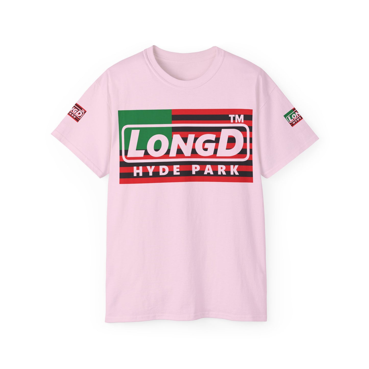 LongD negative flag Hyde Park logo 4-print cotton tee (Juneteenth colors)