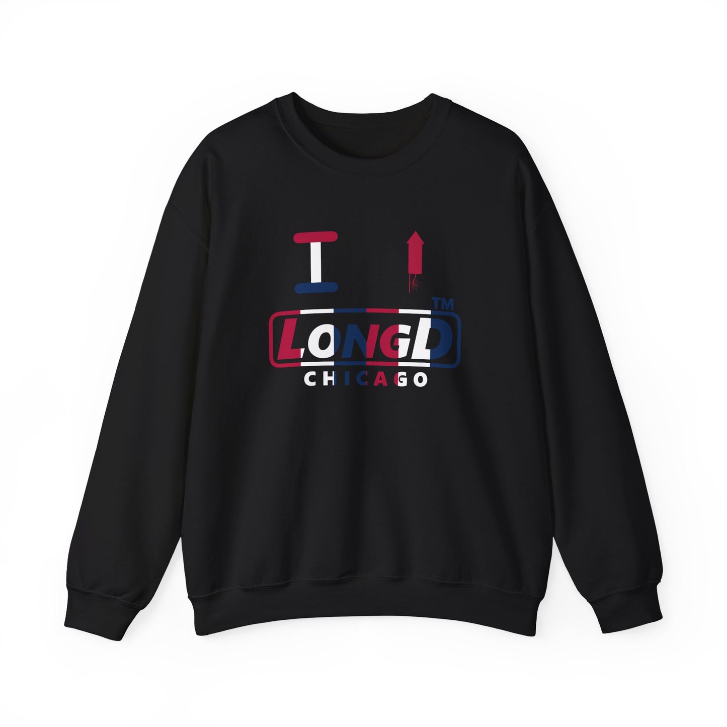 I firecracker LongD positive vertical 6-striped Chicago logo crewneck sweatshirt