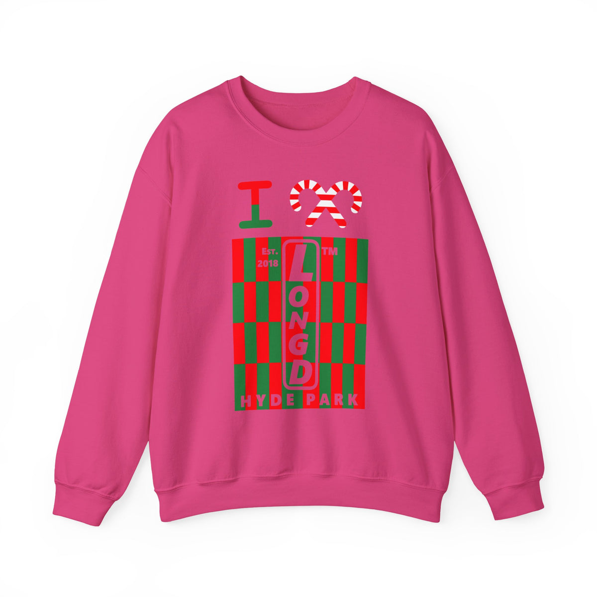 I candy cane LongD Hyde Park negative upright tiled logo crewneck sweatshirt