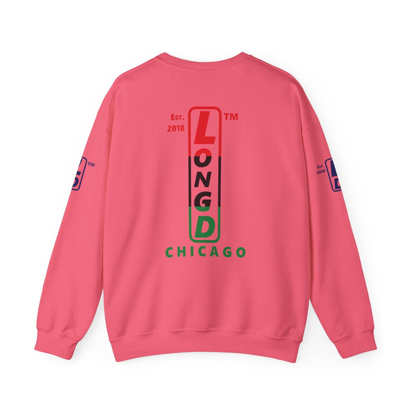LongD positive horizontal 3-striped Chicago 4-print upright logo crewneck sweatshirt (Juneteenth colors)