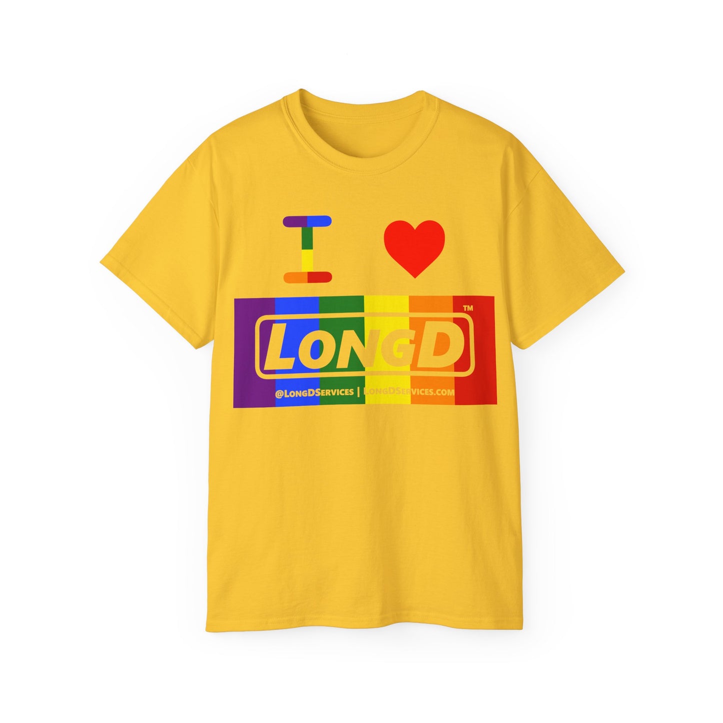 I Luv LongD® Logo Cotton Tee Pride rainbow negative text