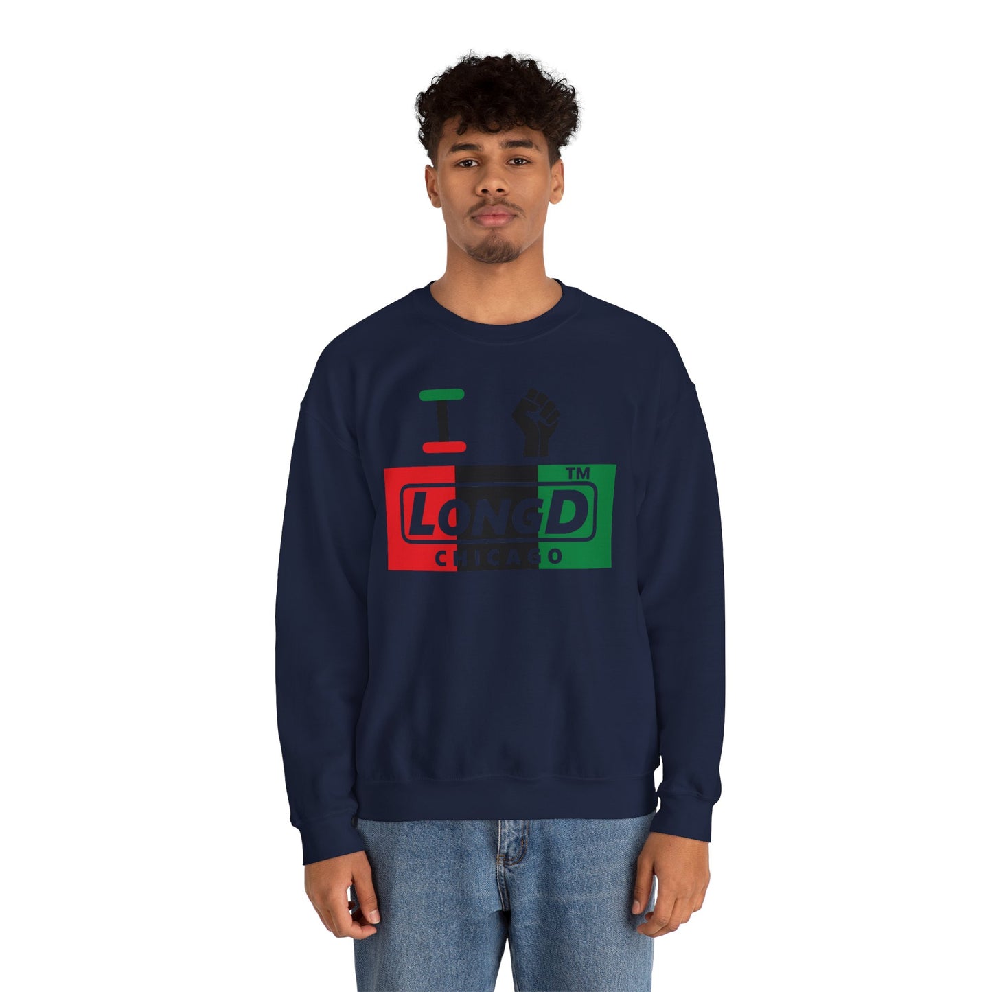 I fist LongD negative vertical 3-striped Chicago logo crewneck sweatshirt