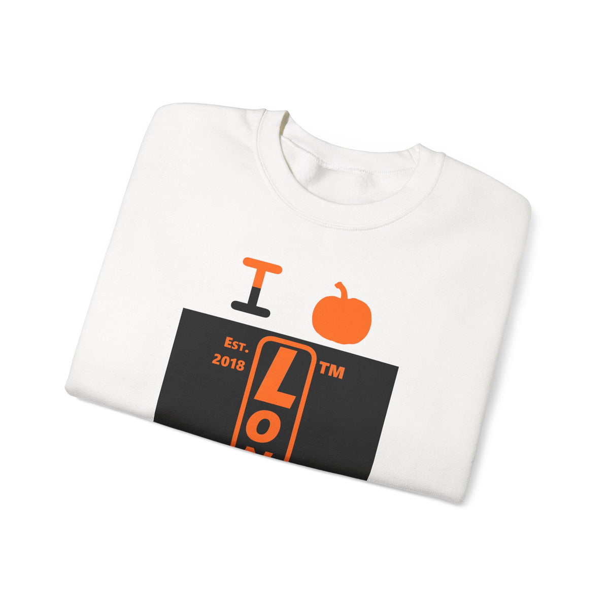 I pumpkin LongD Hyde Park upright logo positive orange on negative black crewneck sweatshirt