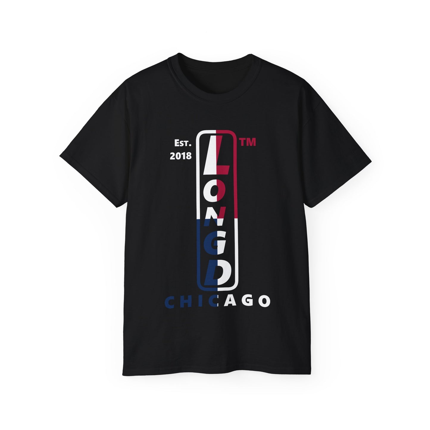 LongD cotton tee positive quarters Chicago upright logo (Patriotic colors)