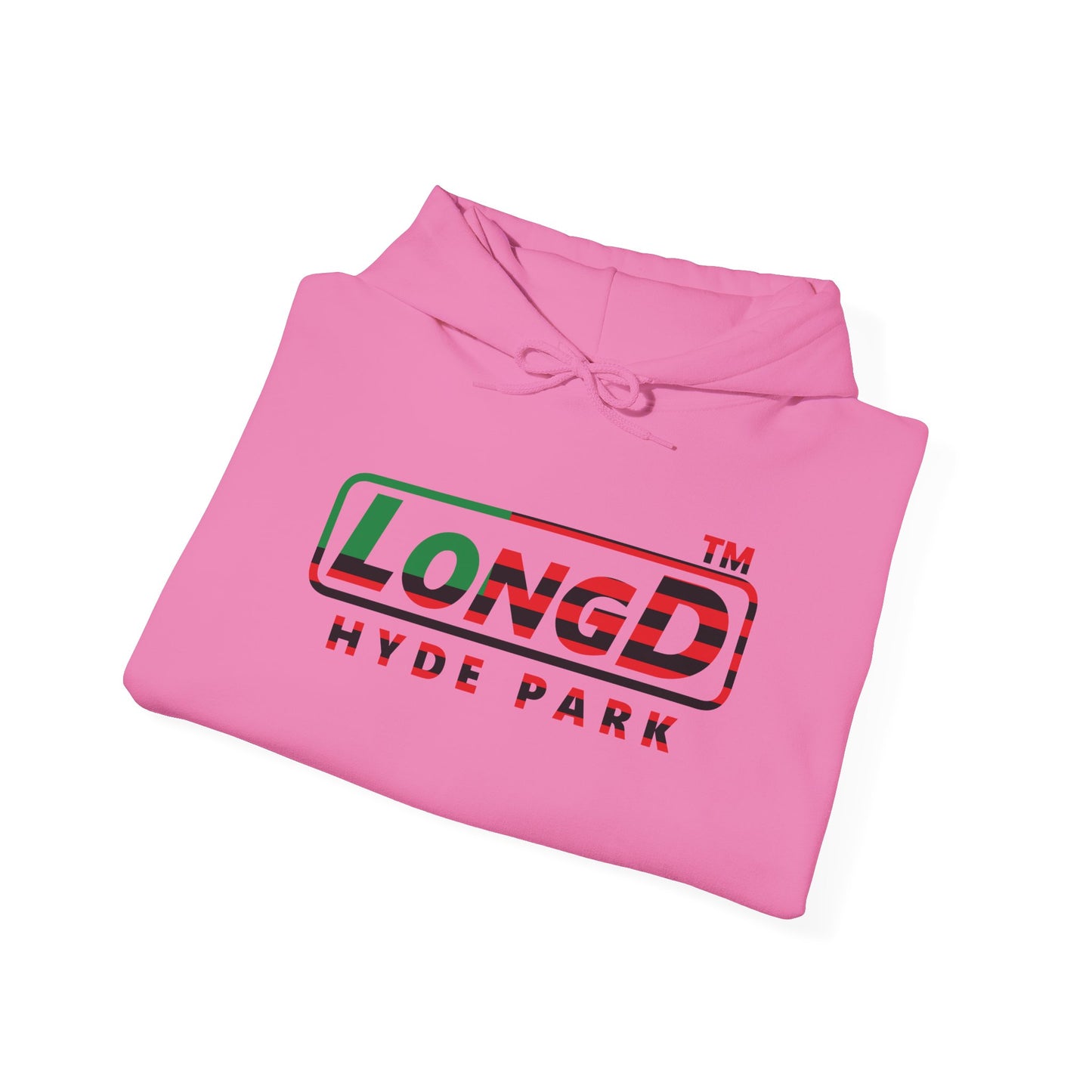 LongD® positive flag front-back Hyde Park logo Hoodie (Juneteenth colors)