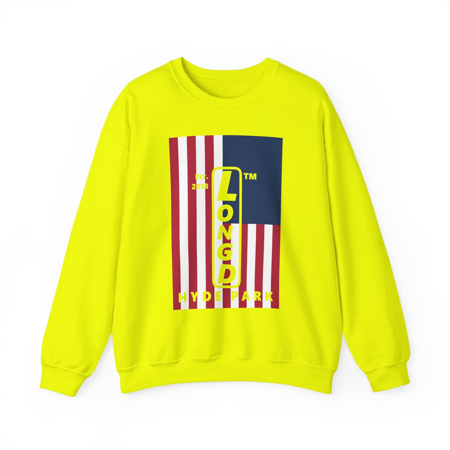 LongD negative cropped flag Hyde Park upright logo crewneck sweatshirt (patriotic colors)
