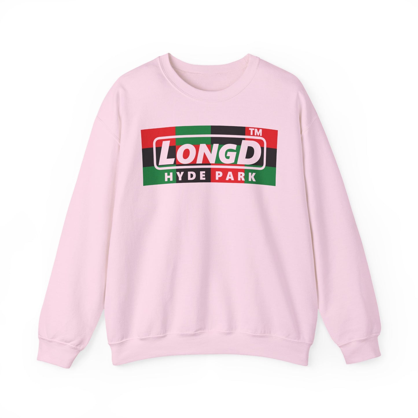 LongD negative 3x4 Hyde Park logo crewneck sweatshirt (Juneteenth colors)