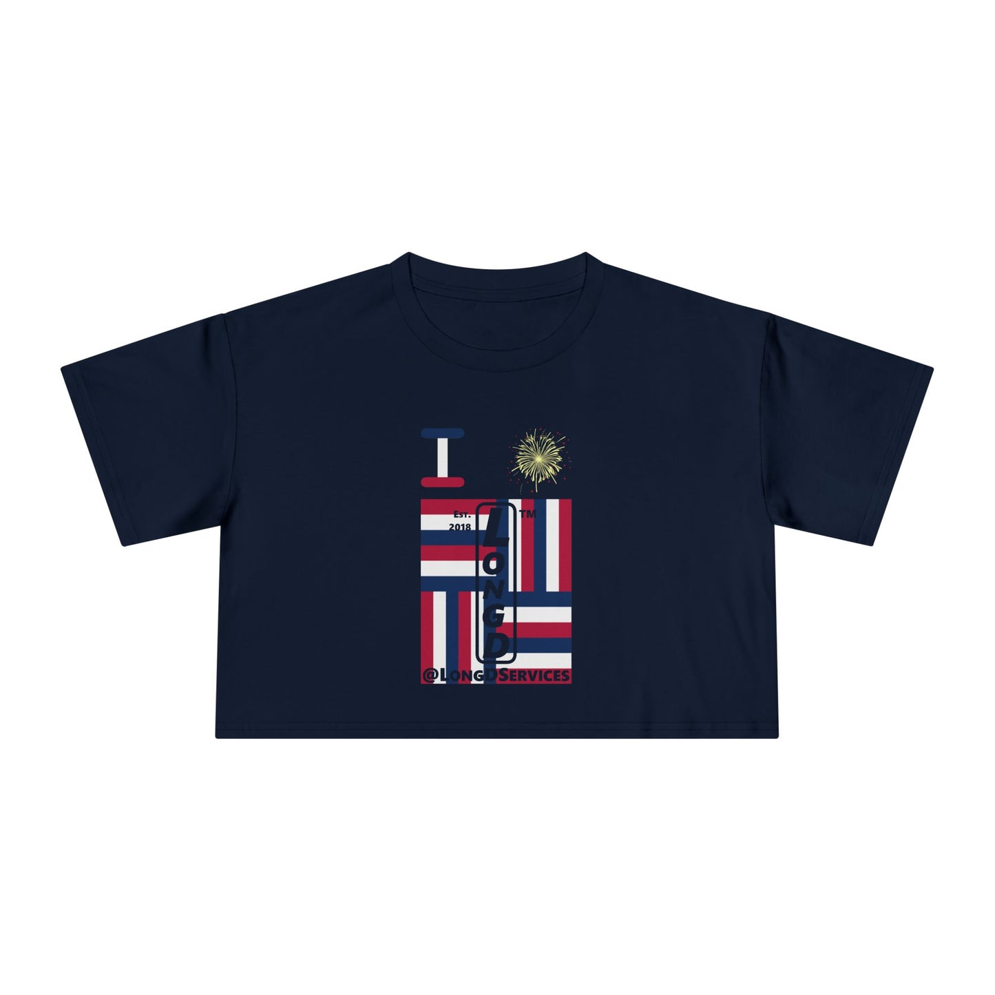 I burst LongD negative windmill upright front-reversed back tag logo crop tee