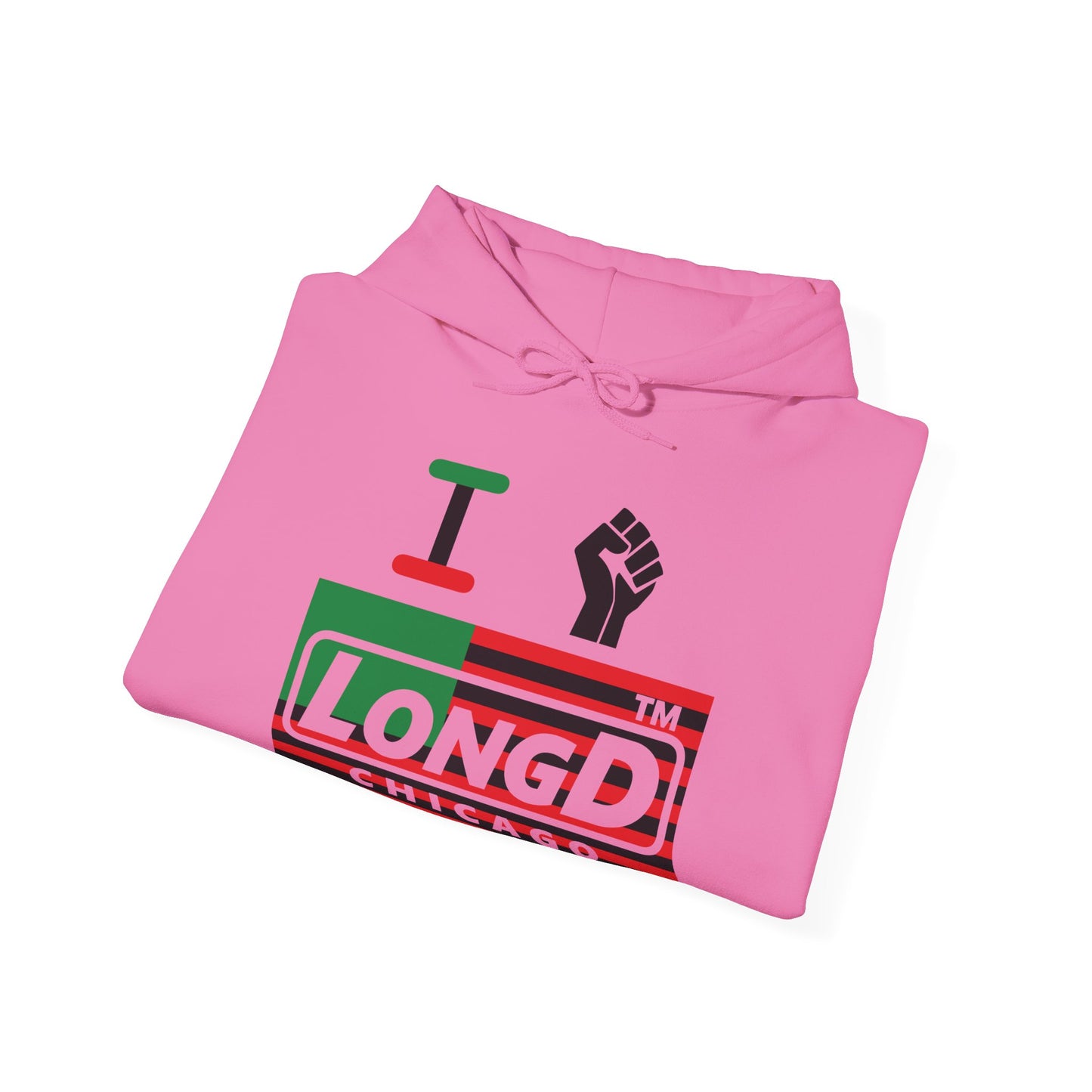 I fist LongD® negative flag Chicago logo Hoodie (Juneteenth colors)