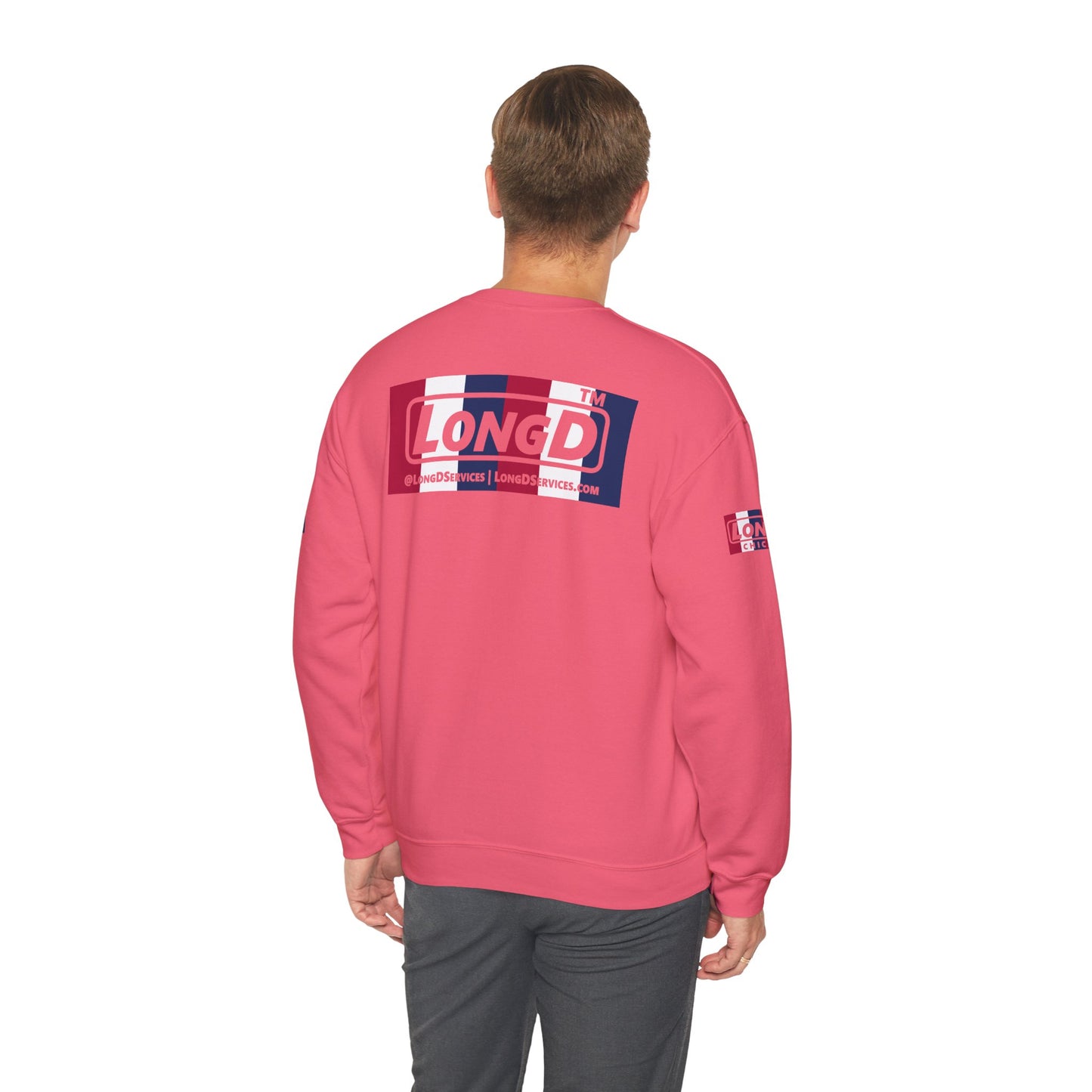 I firecracker LongD positive vertical 6-striped 4-print tag logo crewneck sweatshirt