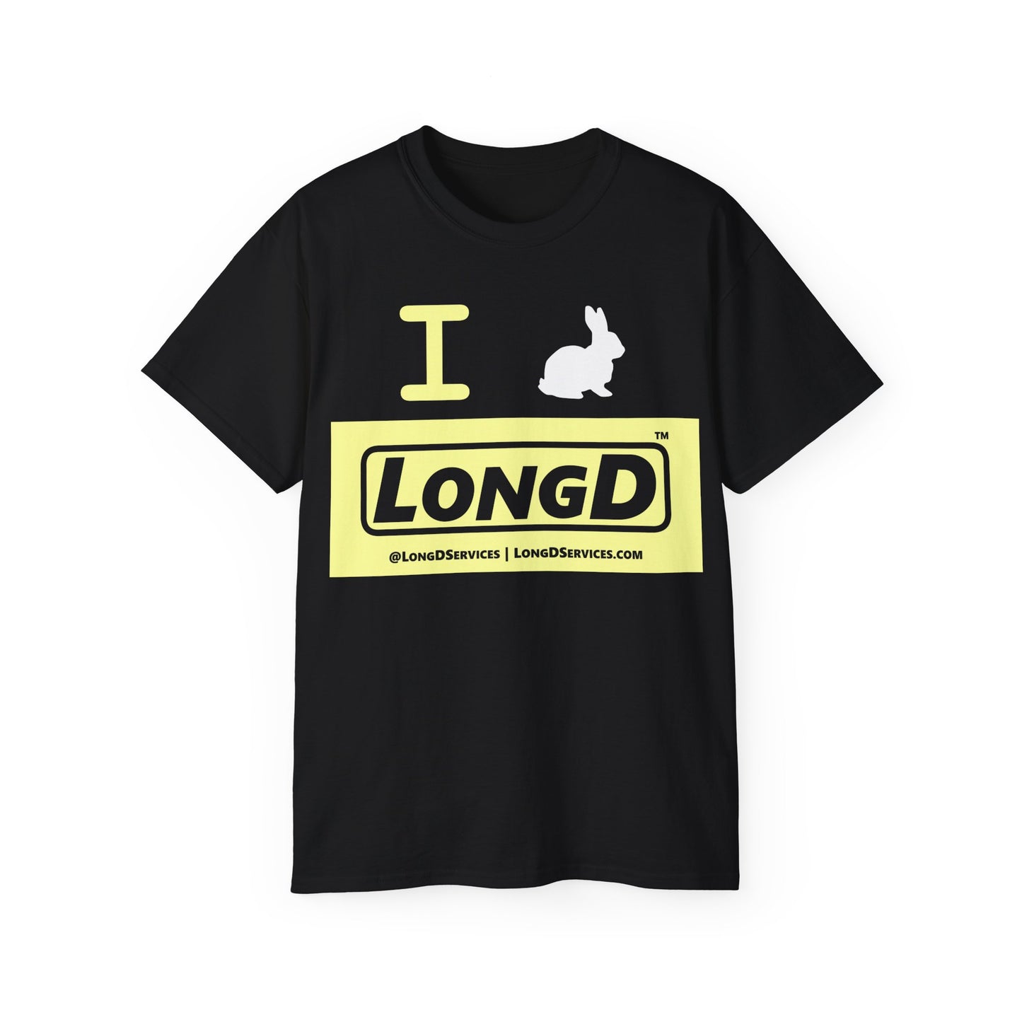 I Bunny LongD® Logo Cotton Tee Easter pastel yellow negative text (white Easter Bunny)