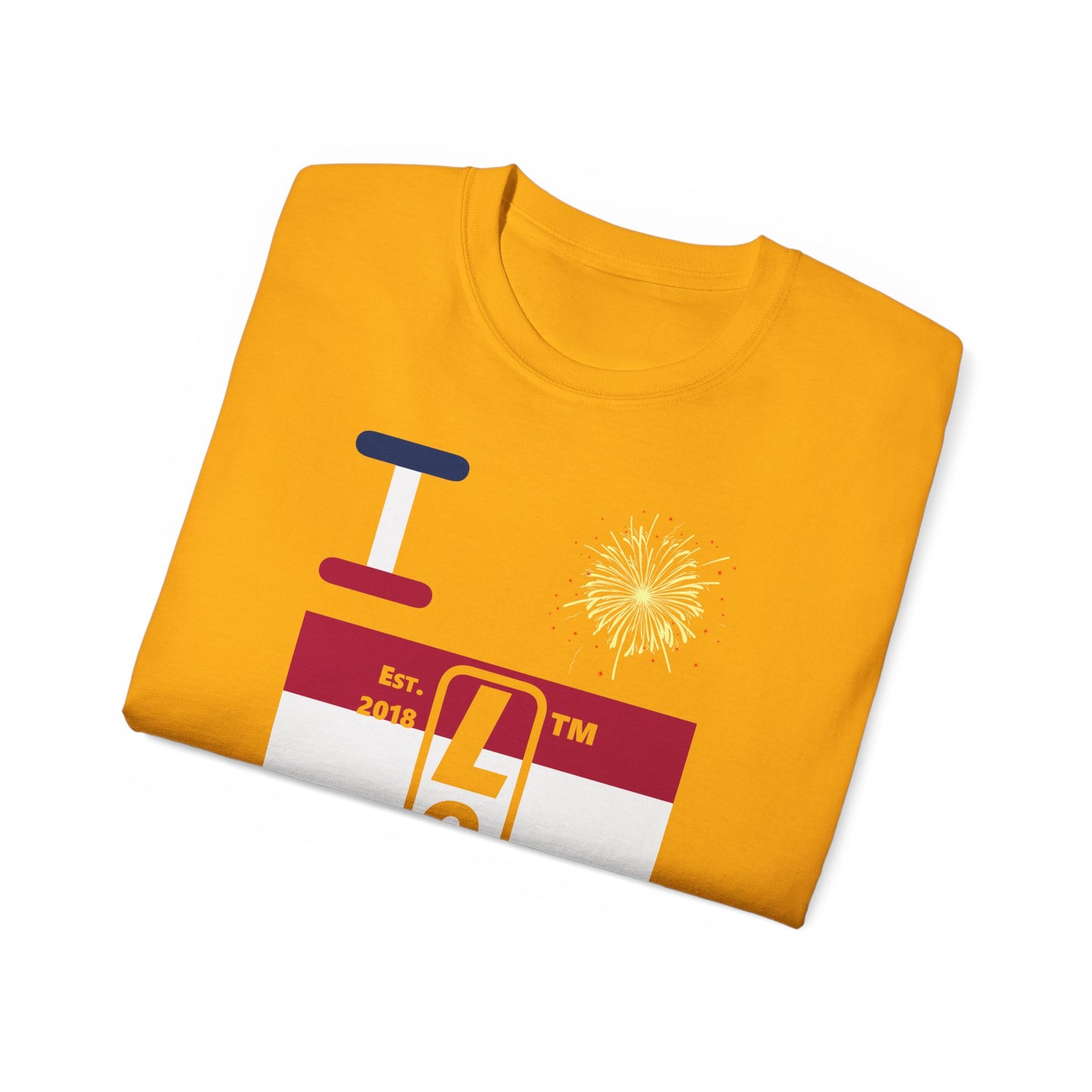 I Burst LongD cotton tee negative horizontal 6-striped Chicago upright logo (Patriotic colors)