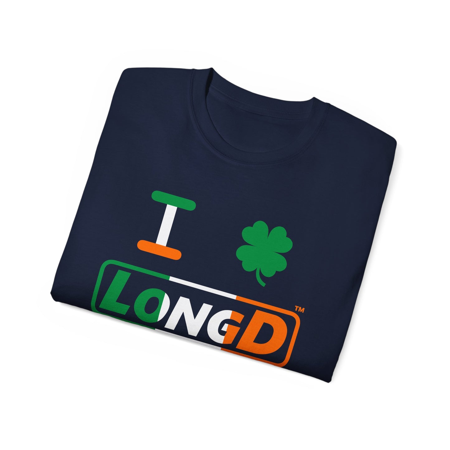 I Clover LongD® Logo Cotton Tee (St. Patrick's Day -Irish Green, White and Irish Orange thirds with 4-leaf clover)