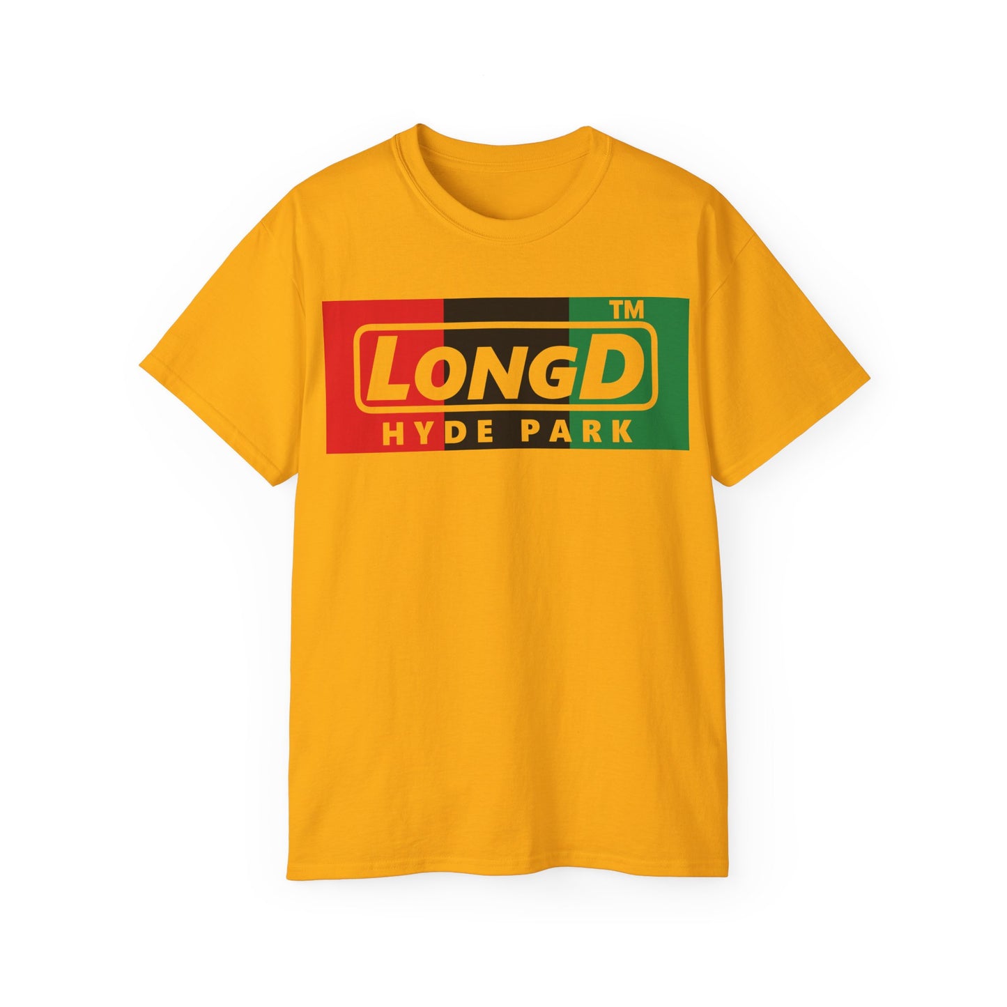 LongD negative vertical 3-striped Hyde Park logo cotton tee (Juneteenth colors)