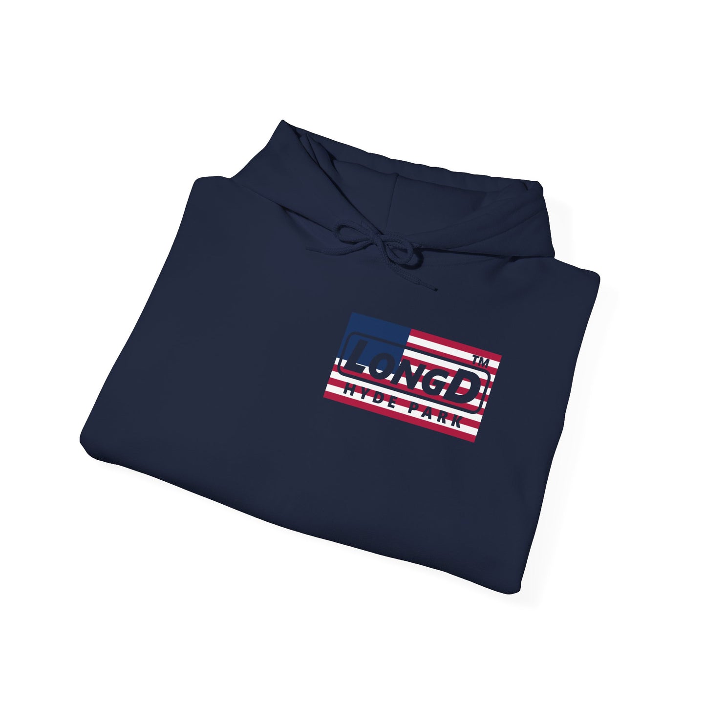 LongD® negative flag front-back single breasted Hyde Park logo hoodie (patriotic colors)
