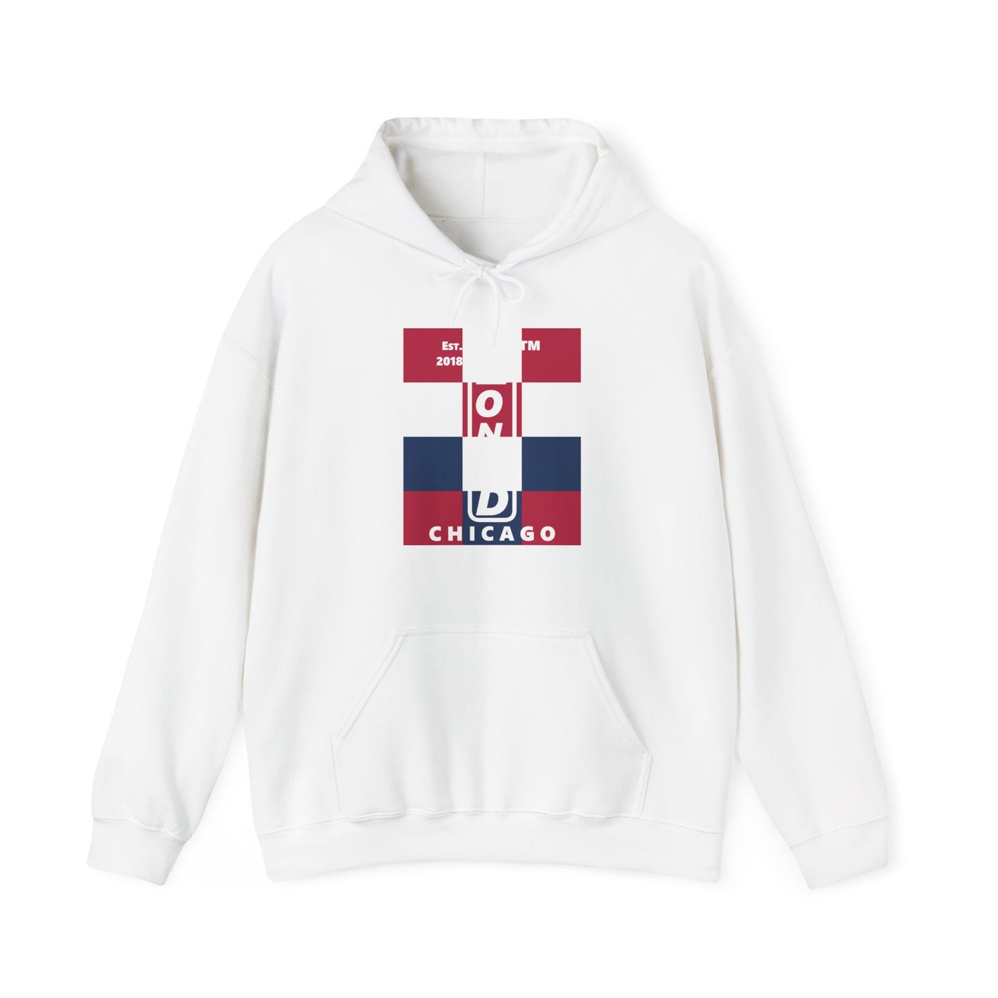 LongD® negative 4x3 upright Chicago logo hoodie