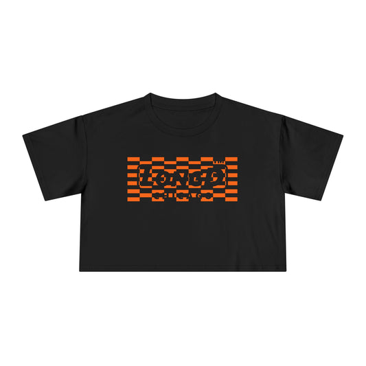 LongD Chicago negative tiled logo (Halloween colors) crop tee