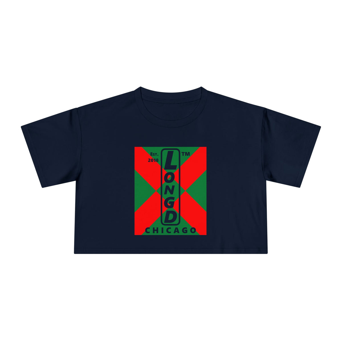 LongD Chicago negative upright argyle x logo (Xmas colors) crop tee