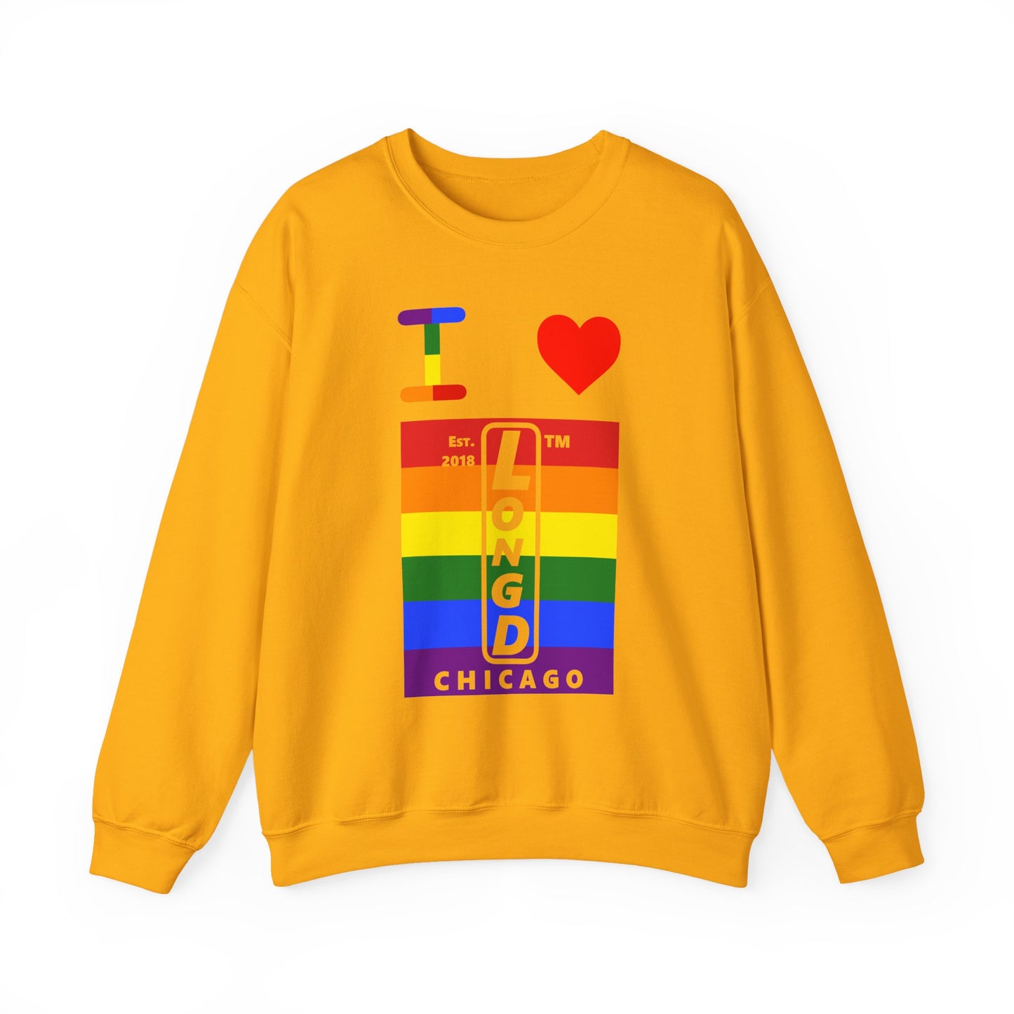 I Luv LongD negative horizontal 6-striped Chicago upright logo crewneck sweatshirt