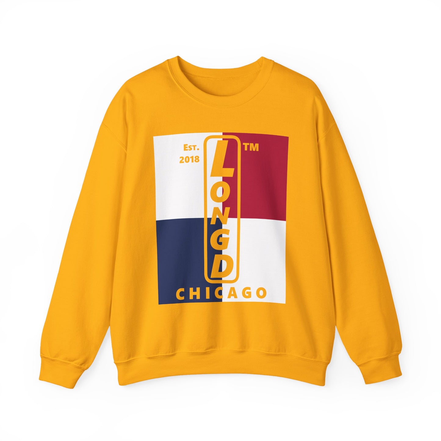 LongD negative quarters Chicago logo crewneck sweatshirt (patriotic colors)