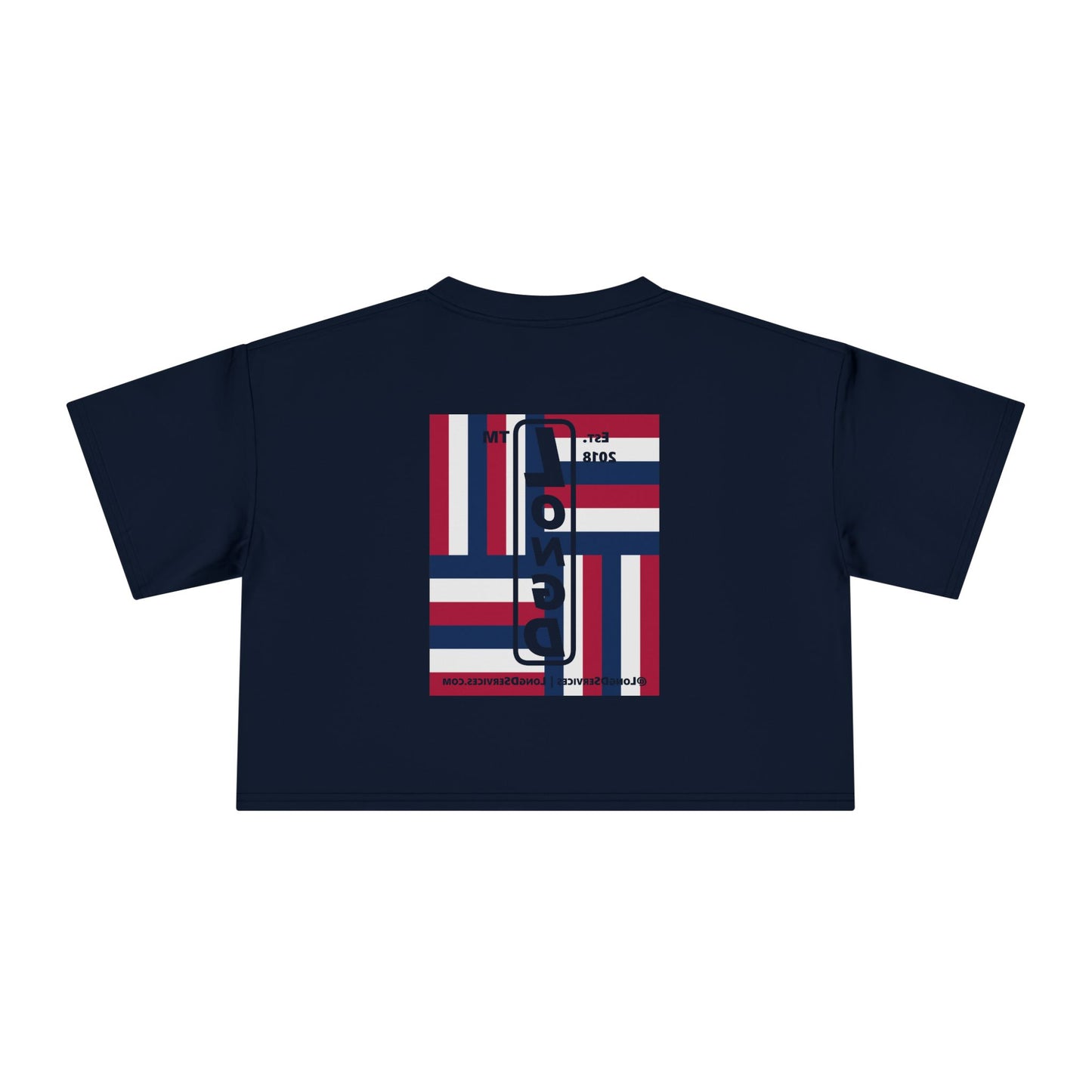 I burst LongD negative windmill upright front-reversed back tag-domain logo crop tee