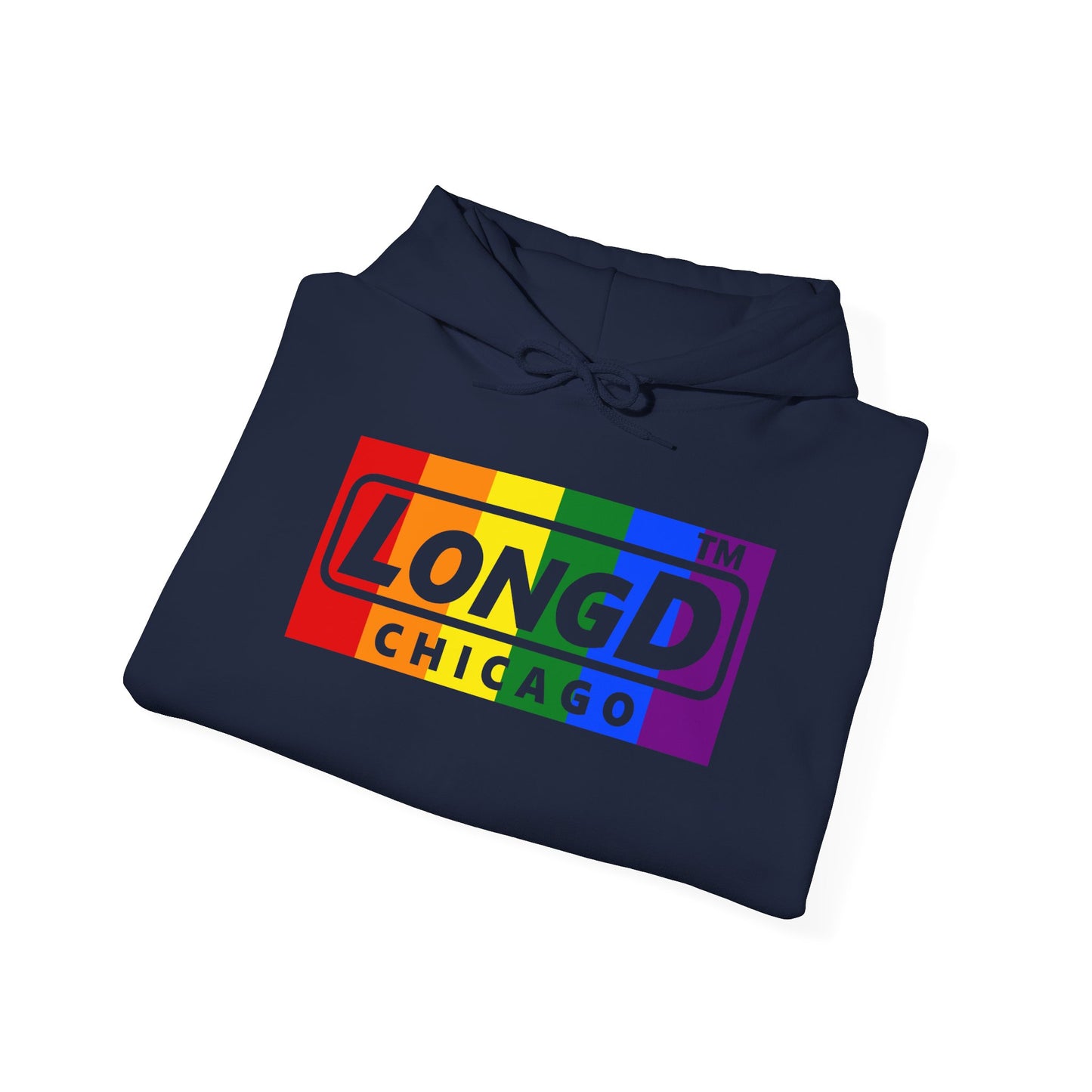 LongD® negative vertical striped 4-print Chicago logo hoodie (Pride colors)