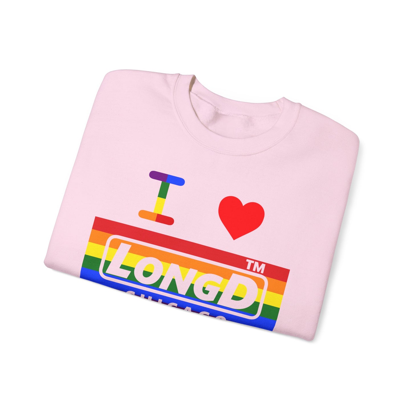 I Luv LongD negative horizontal striped Chicago logo crewneck sweatshirt (Pride colors)
