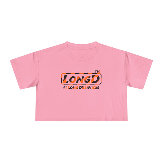 LongD Tag positive 12-striped logo (Halloween colors) crop tee