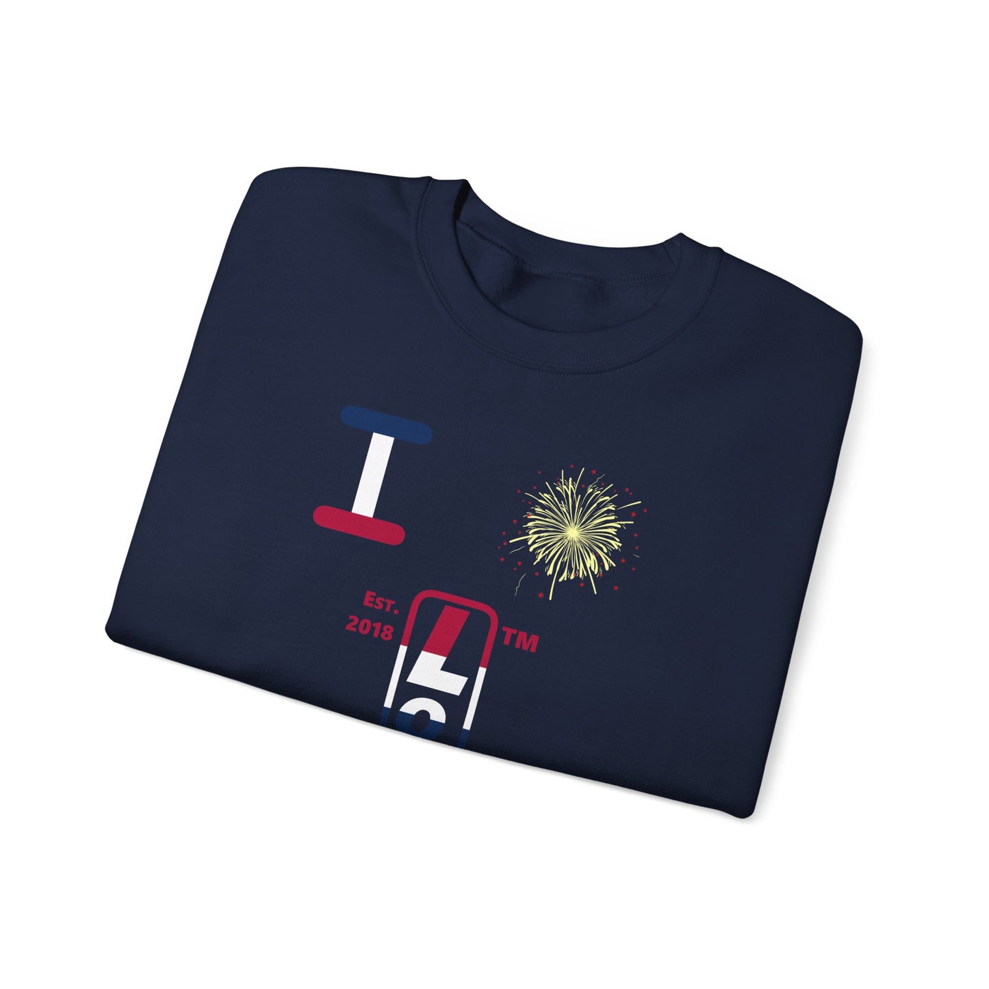 I Burst LongD positive horizontal 6-striped Hyde Park upright logo crewneck sweatshirt
