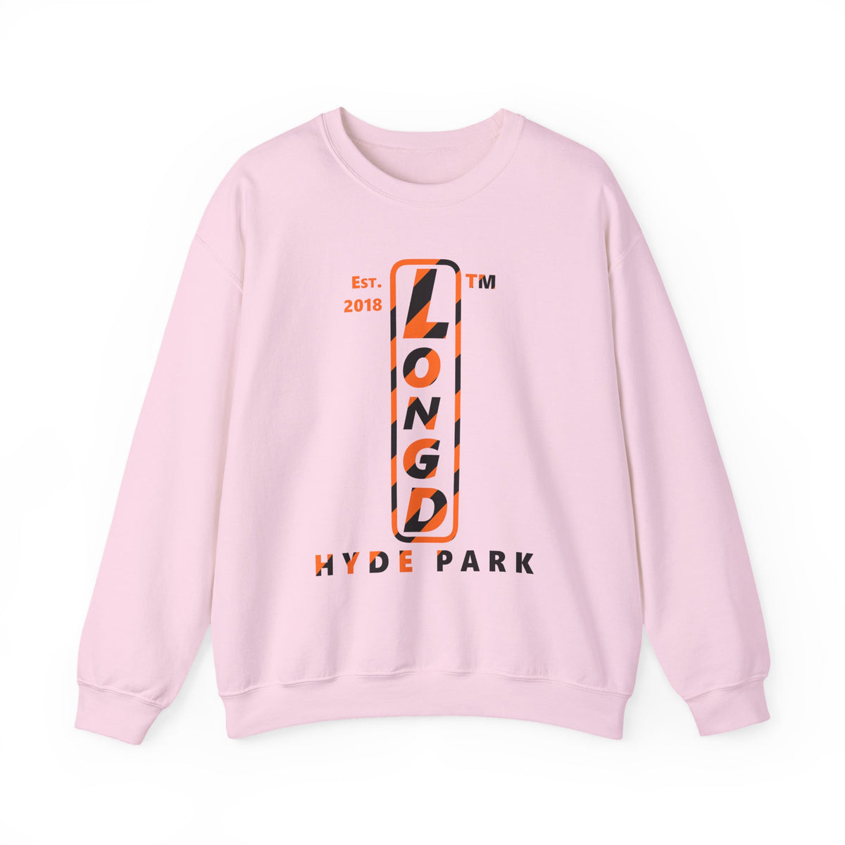 LongD Hyde Park positive upright pixel-weighted 12-striped logo (Halloween colors) crewneck sweatshirt