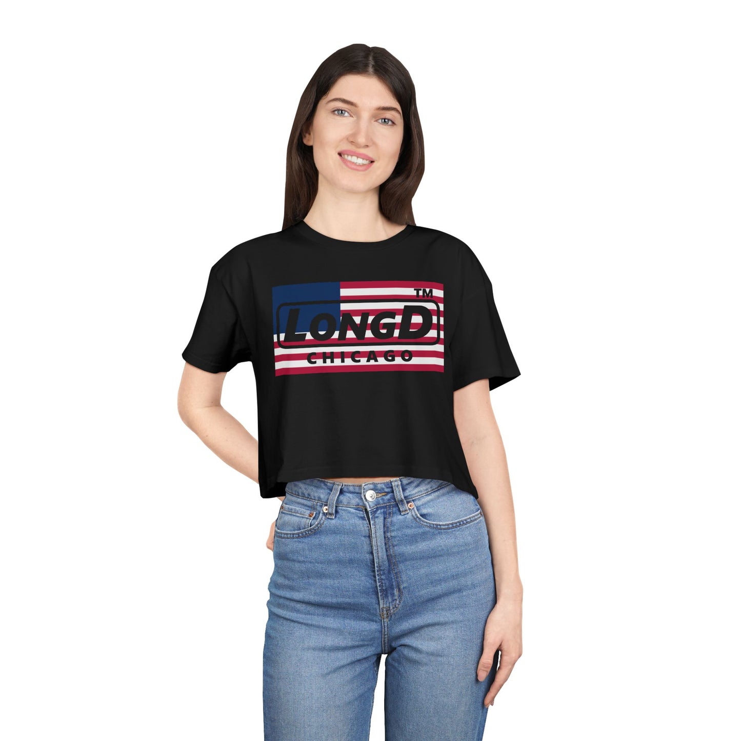 LongD negative flag Chicago Logo Crop Tee (Patriotic colors)