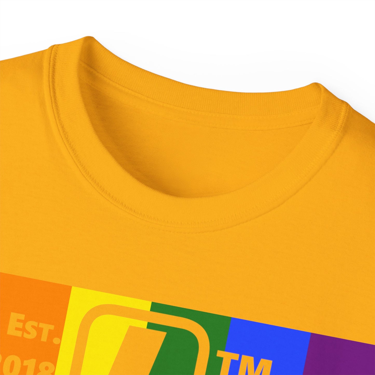 LongD Cotton Tee negative vertical striped Chicago upright logo (Pride colors)