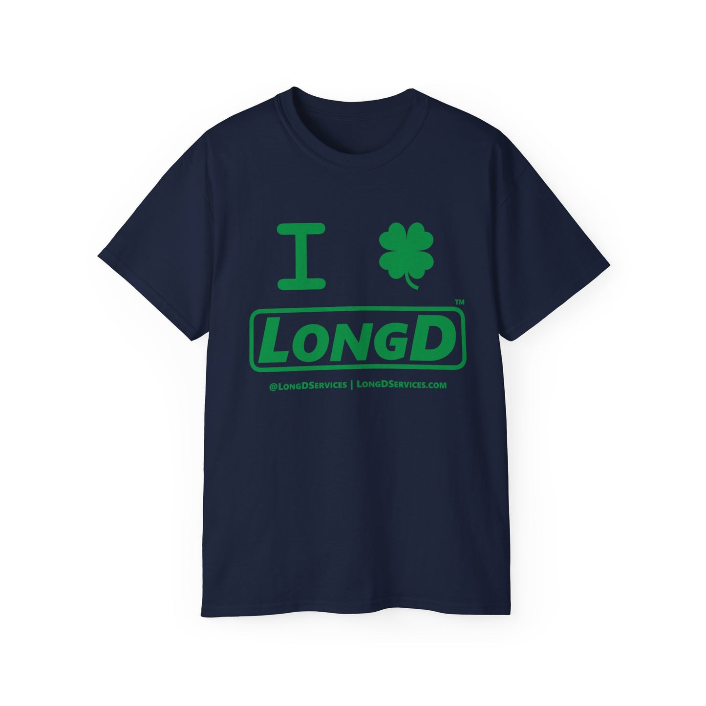 I Clover LongD® Logo Cotton Tee (St. Patrick's Day -Irish Green with 4-leaf clover)