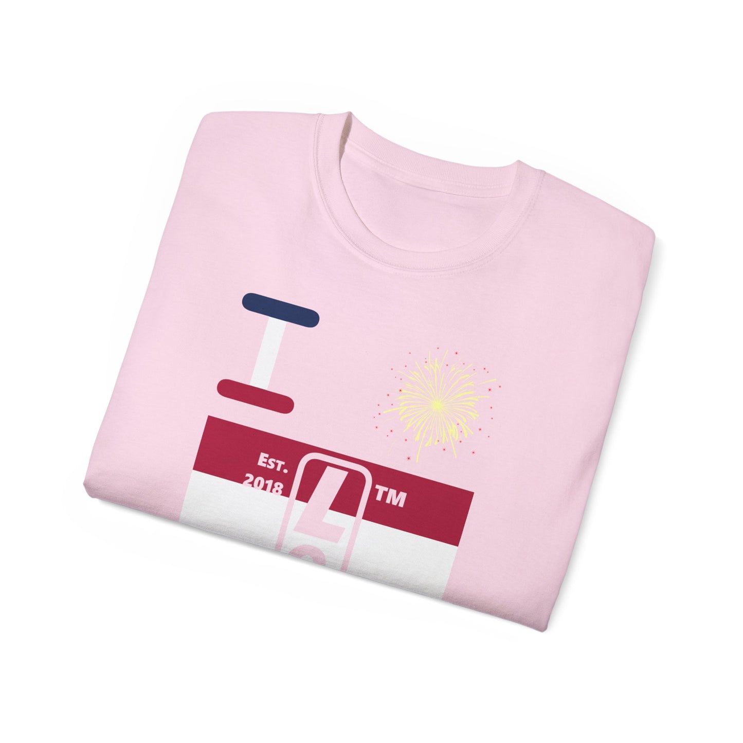 I Burst LongD cotton tee negative horizontal 6-striped Chicago upright logo (Patriotic colors)