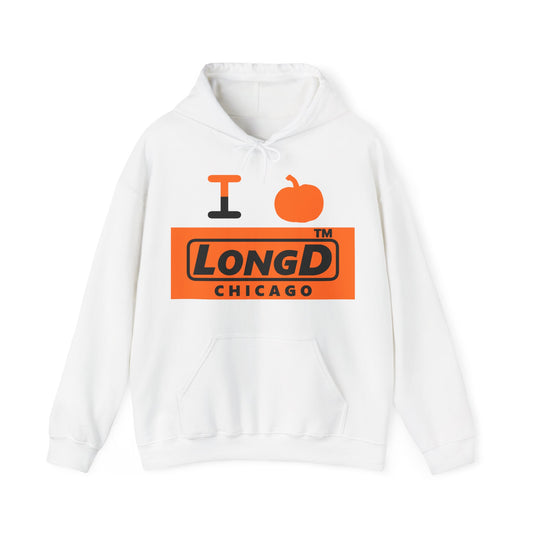 I pumpkin LongD Chicago logo positive black on negative orange hoodie